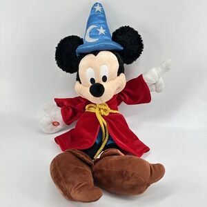 Disney Parks Sorcerer Mickey Mouse Plush Medium Stuffed Toy Fantasia Red Robe